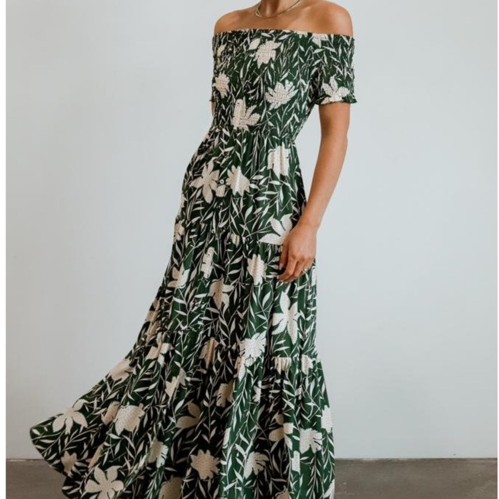 Baltic Born Green Smocked Tiered Maxi Dress